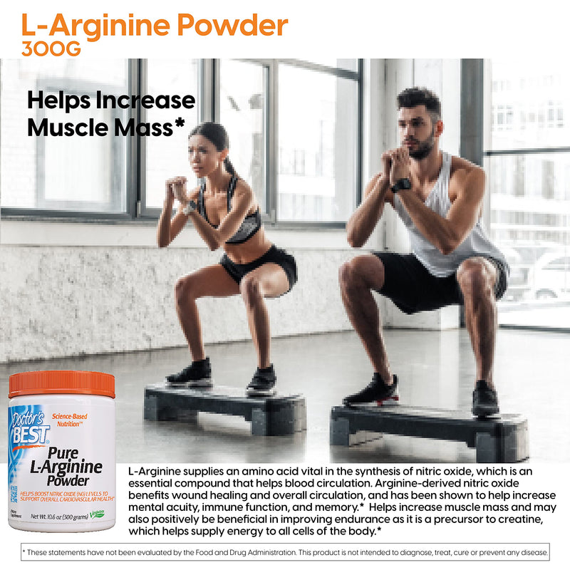 [Australia] - Doctor's Best L-arginine HCL Powder, Non-GMO, Vegan, Gluten Free, Soy Free, Helps Promote Muscle Growth, 300g 