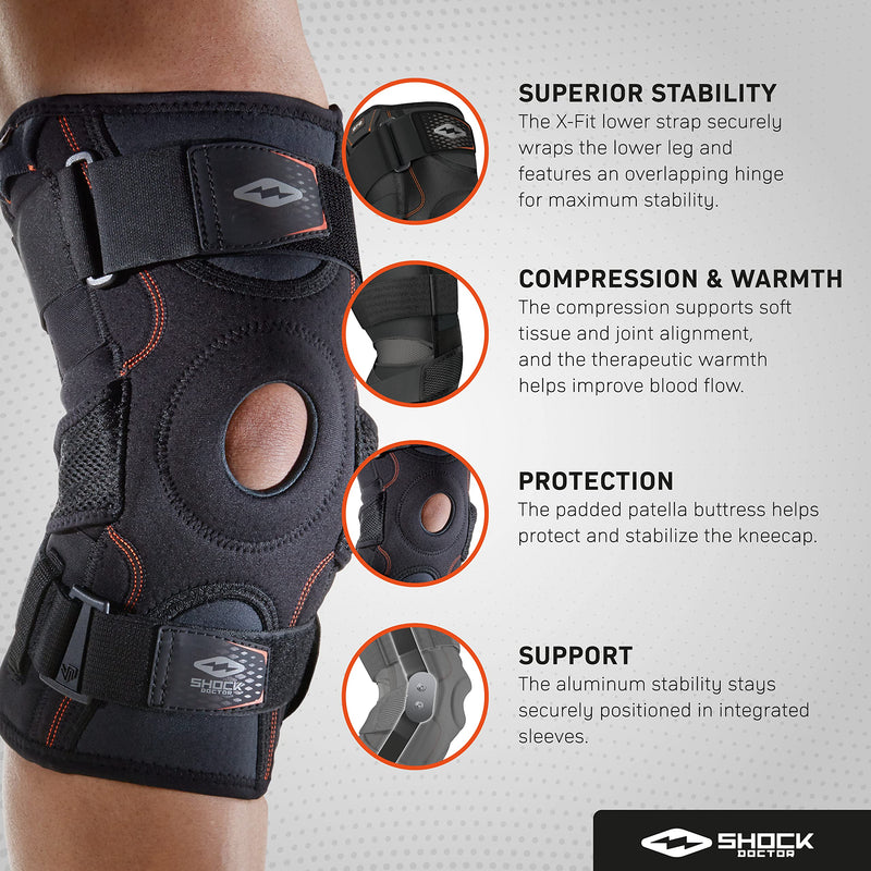 [Australia] - Shock Doctor 872 Knee Brace, Knee Support for Stability, ACL/PCL Injuries, Patella Support, Prevent Hyperextension, Meniscus Injuries, Ligament Sprains for Men & Women, Sold as Single Unit (1) Medium 