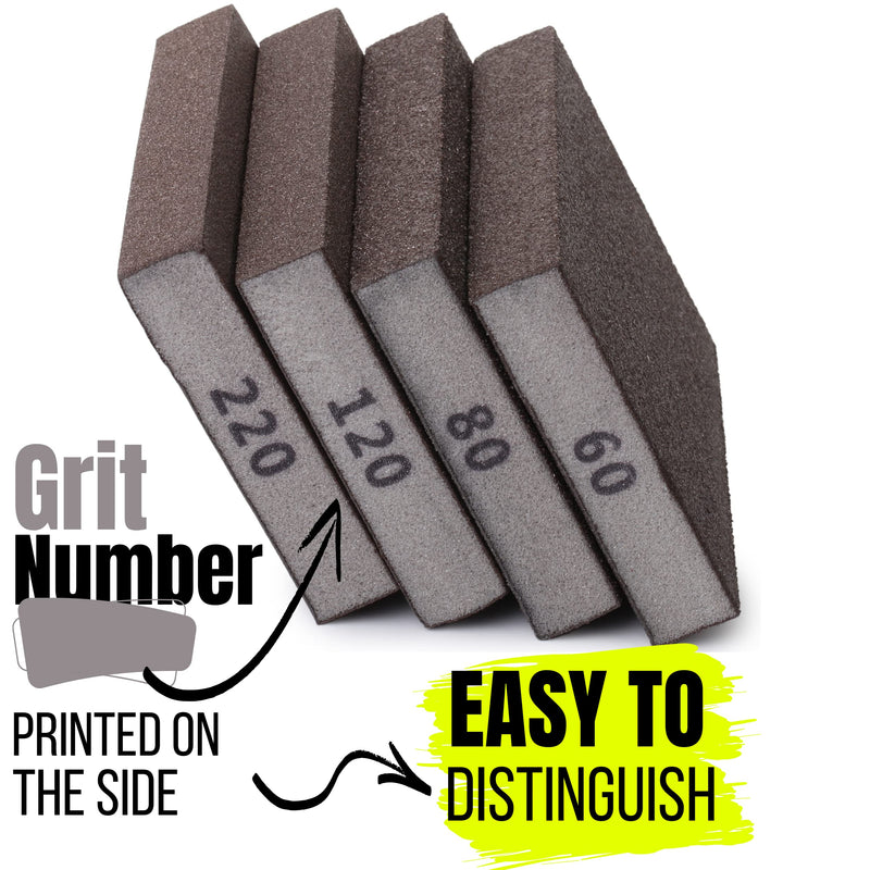 [Australia] - Bates- Sanding Sponge, 4 Pack, 60/80/120/220 Grit Assortment, Sanding Block, Washable and Reusable, Sandpaper Block, Sanding Blocks for Wood, Drywall Sanding Block, Sanding Sponges Variety Pack. 