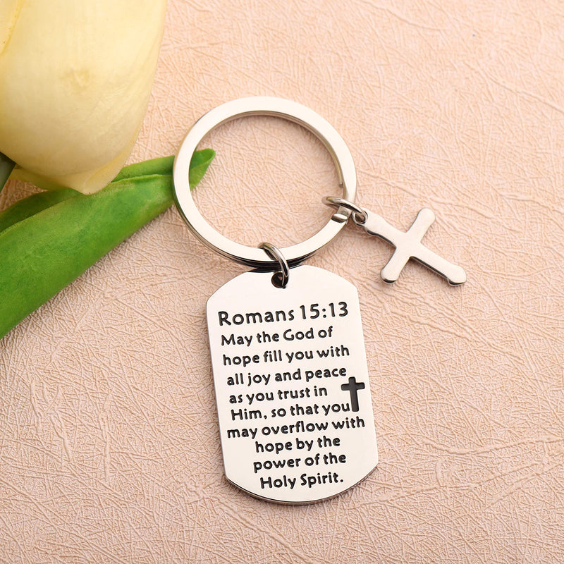 [Australia] - FUSTMW Christian Keychain Gifts Religious Gifts Bible Verse Jewelry May The God of Hope Fill You with All Joy and Peace Romans 15:13 Scripture Key Chains 