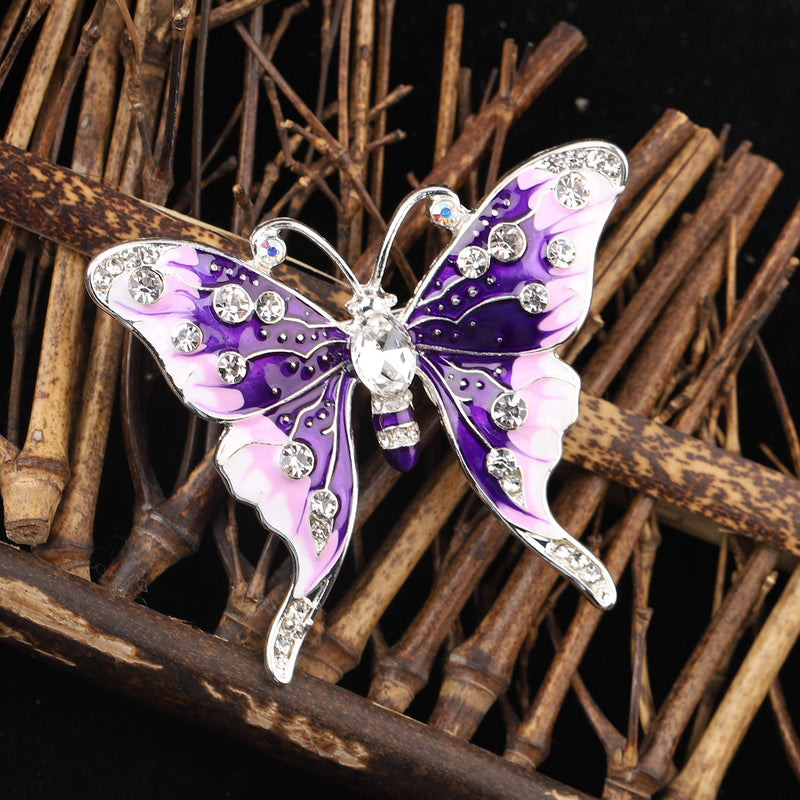 [Australia] - FEELMEM Crystal Rhinestone Butterfly Brooch Pin Blue Color Butterfly Brooches for For Women Girls Wedding/Banquet/Birthday Party purple 