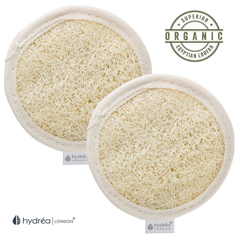 [Australia] - Hydrea London - Twin Pack Organic Egyptian Natural Loofah Face Exfoliator Pad - Double Sided Face Loofah Dry Skin Exfoliator - Eco Friendly Natural Luffa Face Scrub Sponge 10cm 