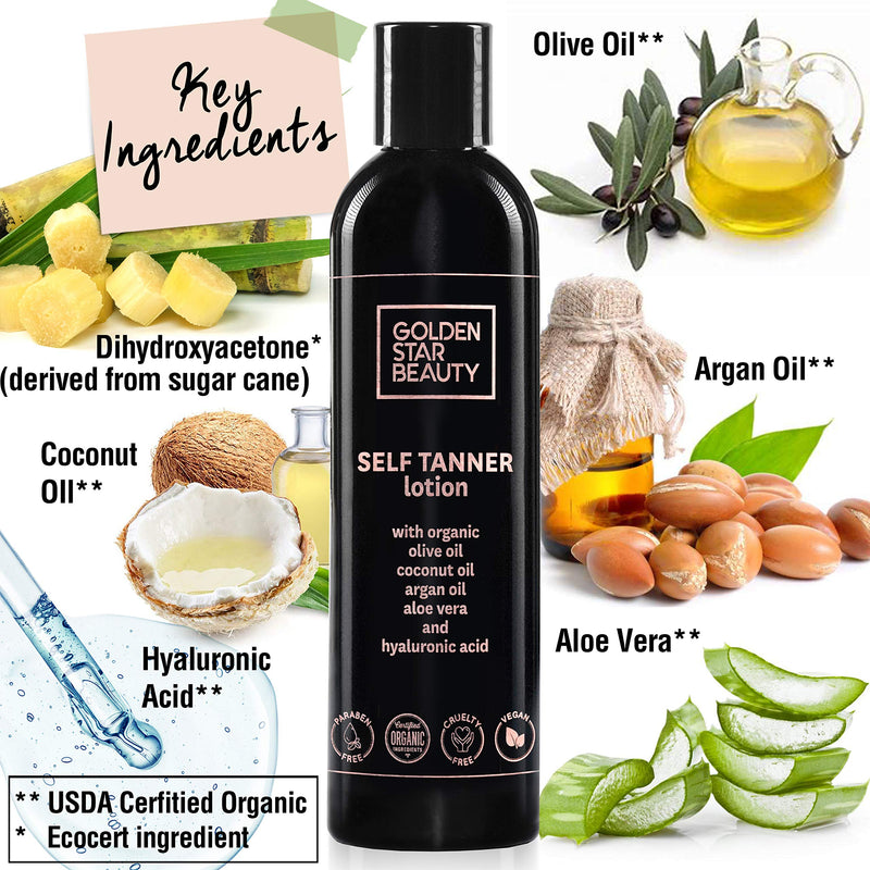 [Australia] - Self Tanner Lotion with Tanning Mitt - Sunless Tanning Lotion with Organic Oils Gradual Body Bronzer for Light or Medium Tan 8.0 fl.oz … 