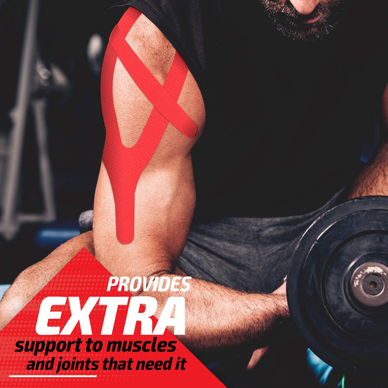 [Australia] - Physix Gear Kinesiology Tape Pro - Waterproof Physio Sports Tape for Pain & Injuries, Pregnancy, Muscle, Knee, Joint Support, Swelling, Strain Relief, Enhanced Blood Circulation (with E-Guide) Red (1 Pack + eGuide) 