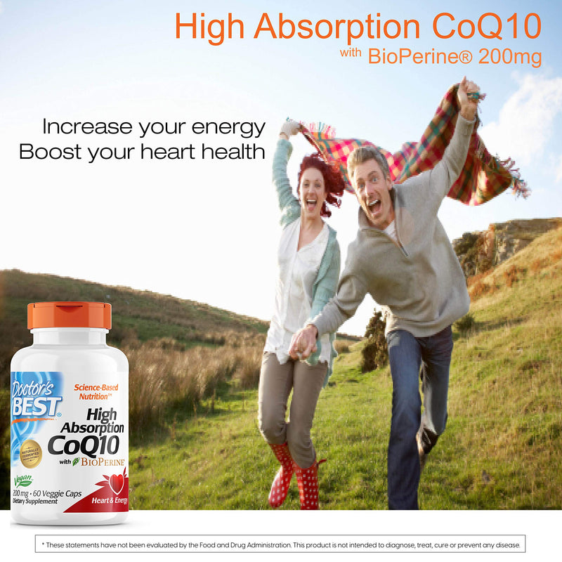 [Australia] - Doctor's Best High Absorption CoQ10 with BioPerine Gluten Free Naturally Fermented Vegan, Heart Health and Energy Production 200 mg 60 Veggie Caps, White 60 Count (Pack of 1) 