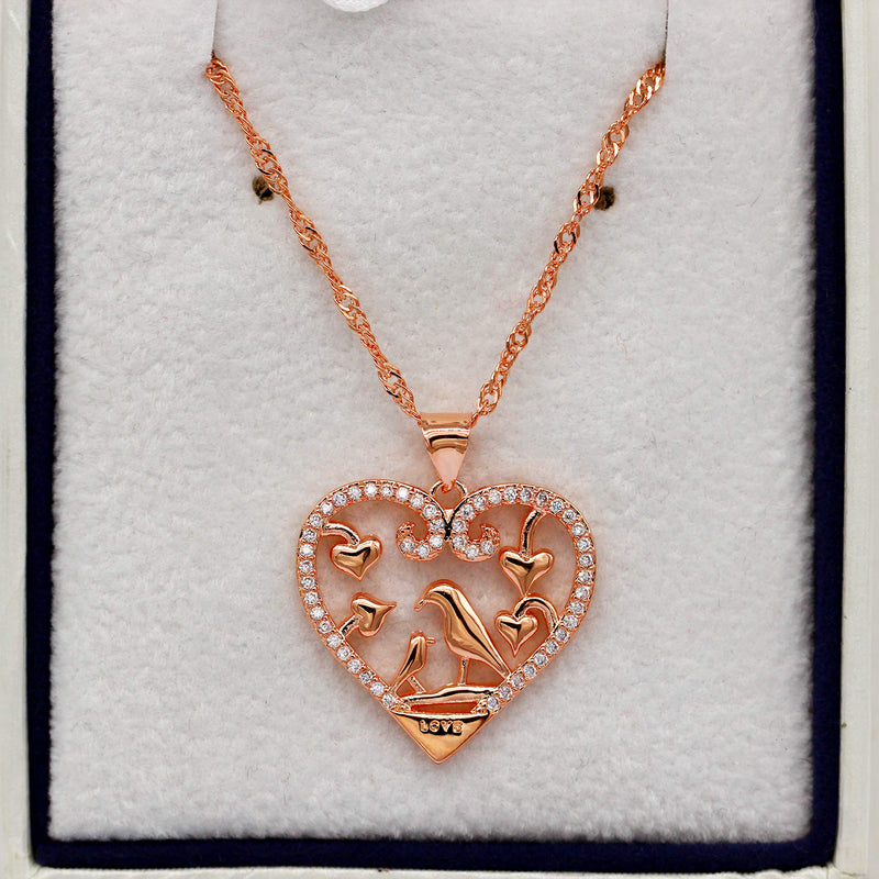 [Australia] - Uloveido Mom and Baby Hummingbird in Love Heart Pendant Necklace, 2 Birds Necklace for Mother Y483 Rose Gold 