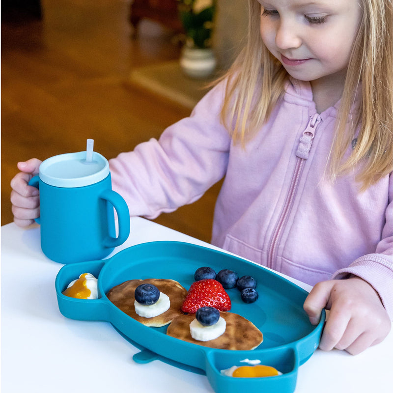 [Australia] - TUM TUM 3 Way Silicone Baby Training Cup, Designed with Feeding & Speech Therapist, Free Flow Baby Straw Cup, Sippy Cup Toddler Cup, Silicone Free Flow Baby Cup, 6 Months Plus, 180ml, Blue 