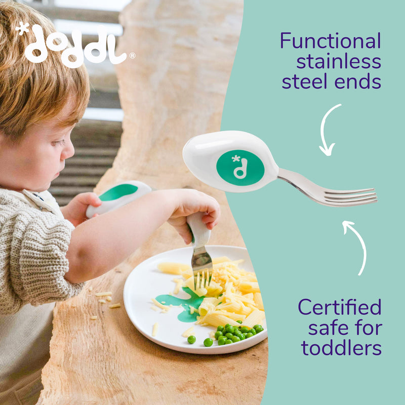 [Australia] - Doddl Cutlery Set, Toddler Self Feeding Cutlery, Spoon, Fork & Knife, 12months+ (Aqua) Aqua 
