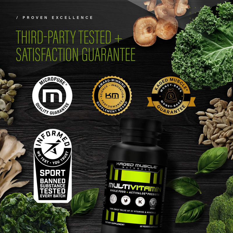 [Australia] - Whole Foods Multivitamin, Kaged Muscle Multivitamin Made with Organic Fruits & Veggies, Plant Based Vegan Multivitamin for Women and Men with Vitamin C, Vitamin D, Vitamin E, Vitamin B12, 60 Count 