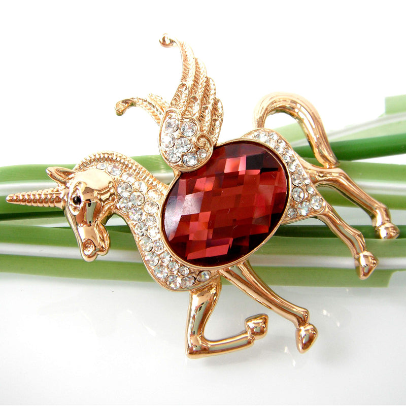 [Australia] - Navachi 18k Gold Plated Zircon Crystal Flying Unicorn Brooch Pin Red 