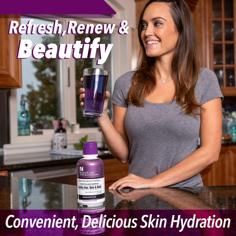 [Australia] - Rejuvicare Liquid Collagen Beauty Formula with Amino Acids, Protein and Biotin, Delicious Grape Flavor, Purple 16 oz ,32 servings 16 Fl Oz (Pack of 1) 