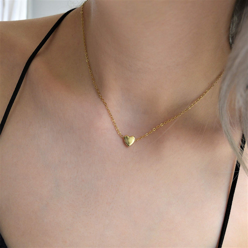 [Australia] - DELLA MODA Small Heart Choker Simple Gold Necklace | 14 Inch | 18k Gold Plated Hypoallergenic Brass 