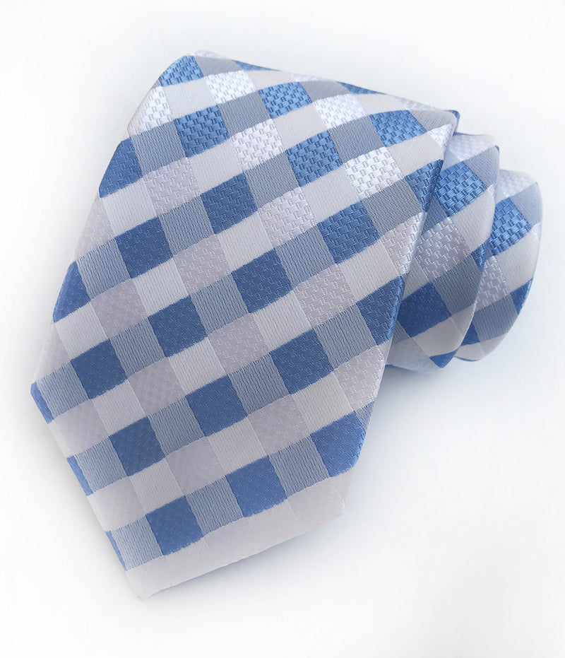 [Australia] - Elfeves Men Modern Tartan Formal Ties Checks Plaid Gingham Pattern Woven Necktie One Size White Blue 