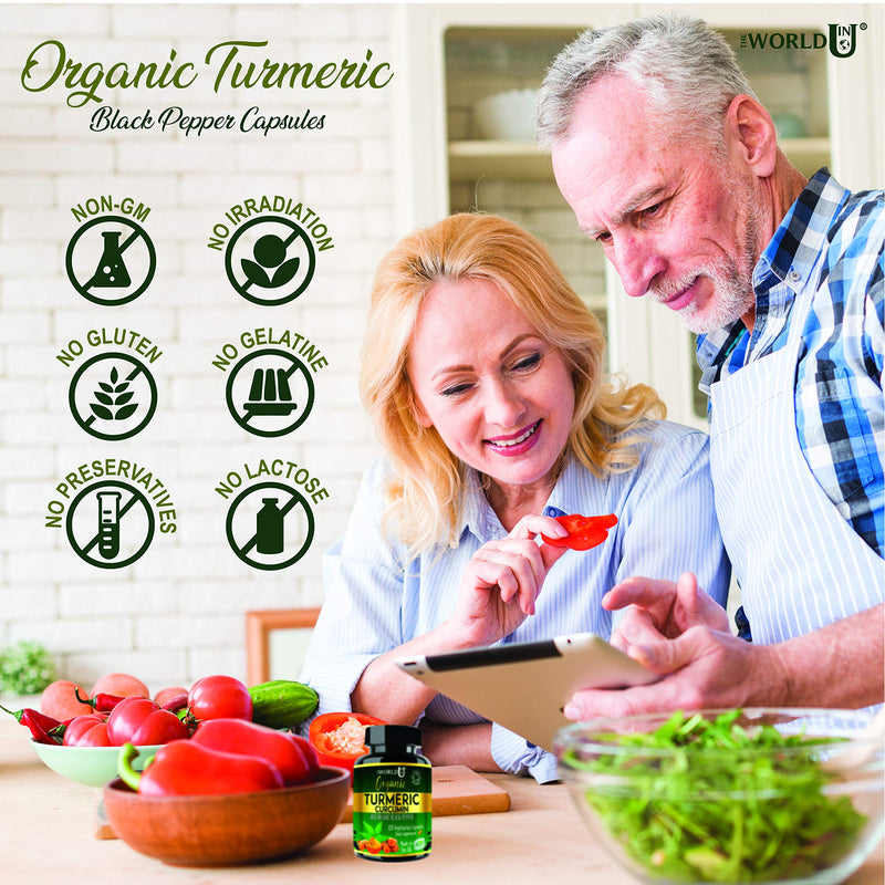 [Australia] - Ultra Pure Organic Turmeric Curcumin and Organic Black Pepper Capsules High Strength Food Supplement 120 Veg Capsules Soil Association Organic Certified and Vegetarian Society Approved - Made in UK 