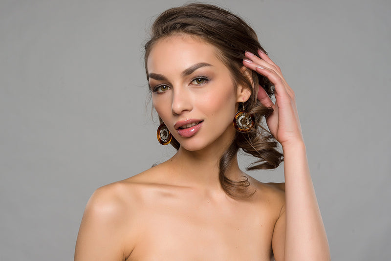 [Australia] - Lova Jewelry Disco Style Funky Orange Disk Golden Tone Metal Necklace Earrings Set 