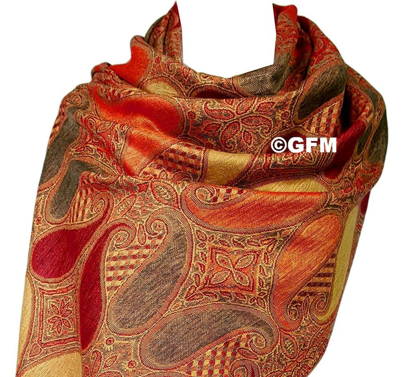 [Australia] - GFM Paisley Mosaic Pattern Pashmina Style Scarf (PMSC) Pmsc-nrgll-red Orange 