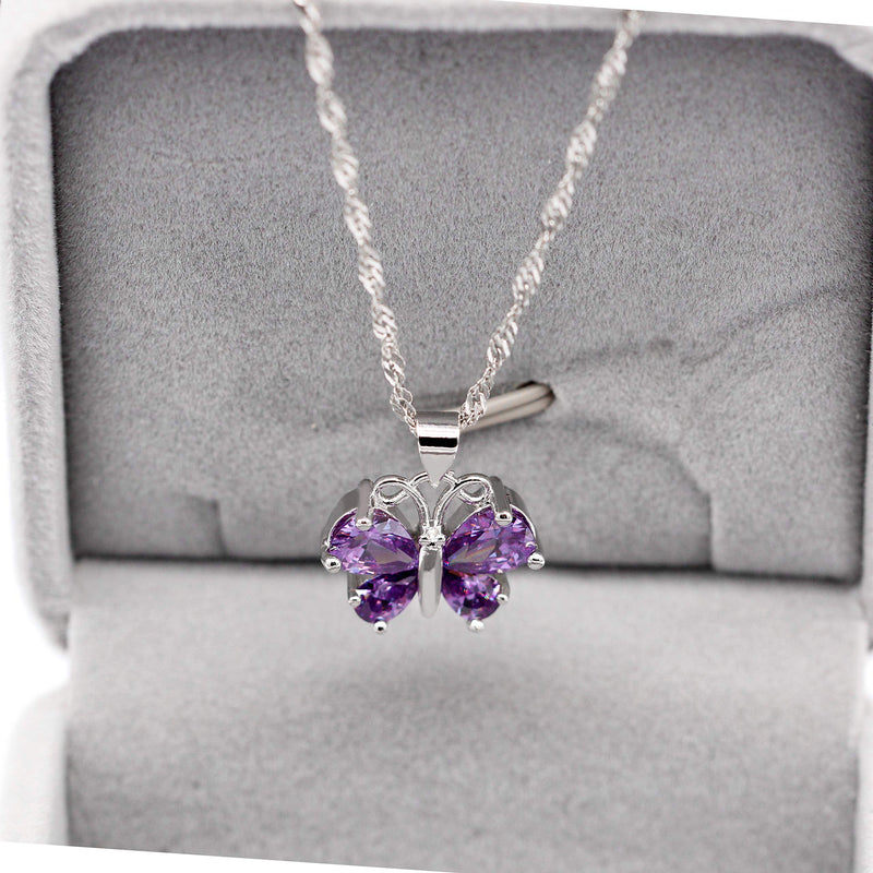 [Australia] - Uloveido Platinum Rose Gold Plated Purple White Crystal Cubic Zirconia Cute Charm Butterfly Pendant Necklace Earrings and Ring Jewelry Set for Girls Women Platinum Plated-Purple 6 