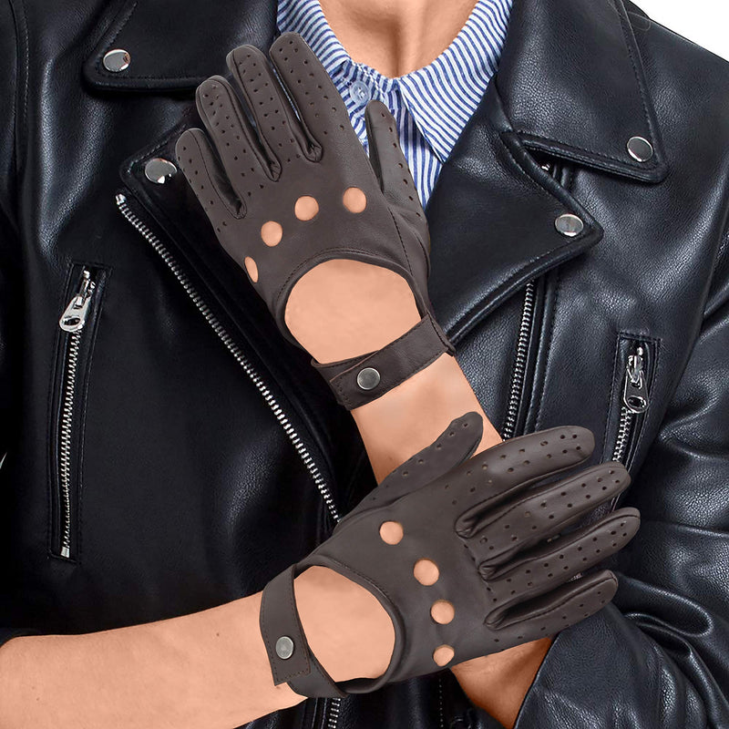 [Australia] - Mens Deerskin Biker Gloves - Women Real Leather Motorcycle Riding Touch Screen Gloves S Brown Biker Glove - Women 