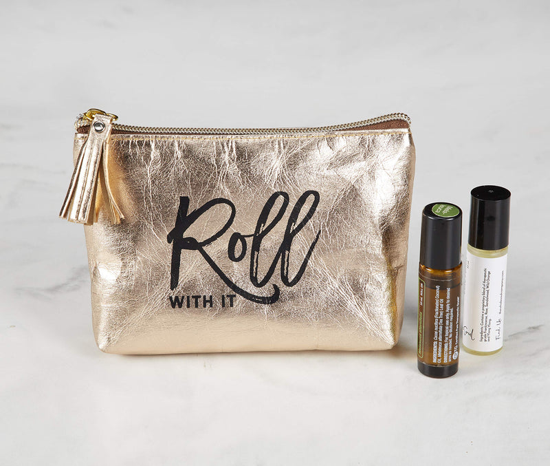 [Australia] - Stylish & Eco-Friendly Essential Oil Roller Bottle Carrying Case - Washable Paper Aromatherapy Travel Organizer - 5 x Mesh Compartments For Roller Bottles - BONUS Cotton Carry Bag - Perfect Gift Idea 