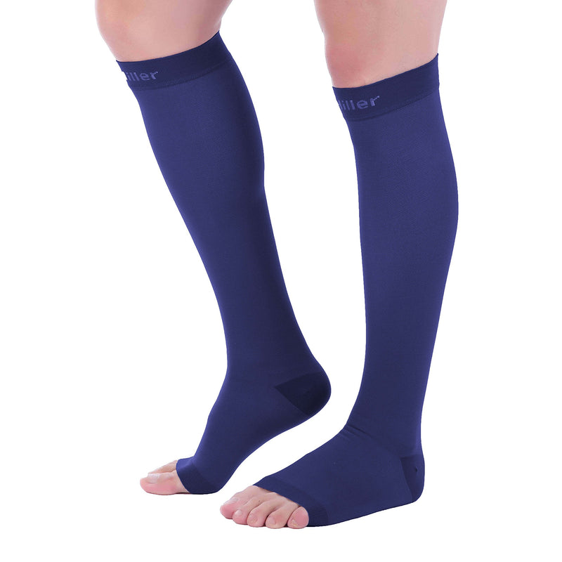 [Australia] - Doc Miller Open Toe Compression Socks 30-40 mmHg 1 Pair Medical Grade Stockings Dark Blue X-Large 