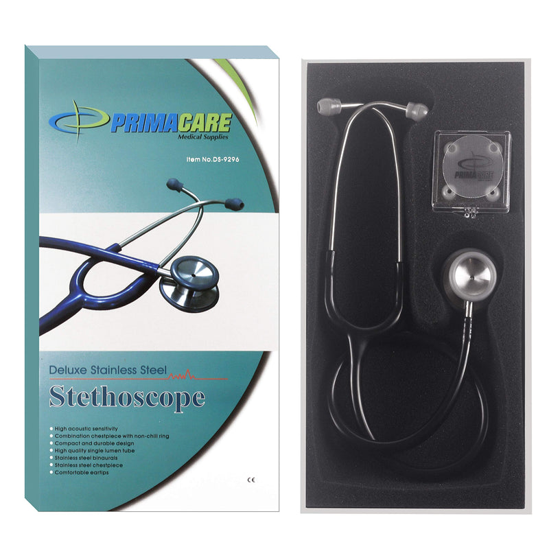 [Australia] - Primacare Stainless Steel Classic Stethoscope | Black Stethoscope with Dual-Head Chestpiece, No-Chill Rings & Ultra-Soft Eartips Premium Medical Supplies for Doctors, Nurses, Students, EMTs 30 Inches 
