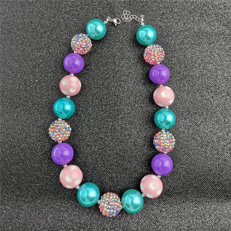 [Australia] - HABILY Chunky Bubblegum Necklace Colorful Fashion Beads and Hairpin with Gift Box for Baby Girls 