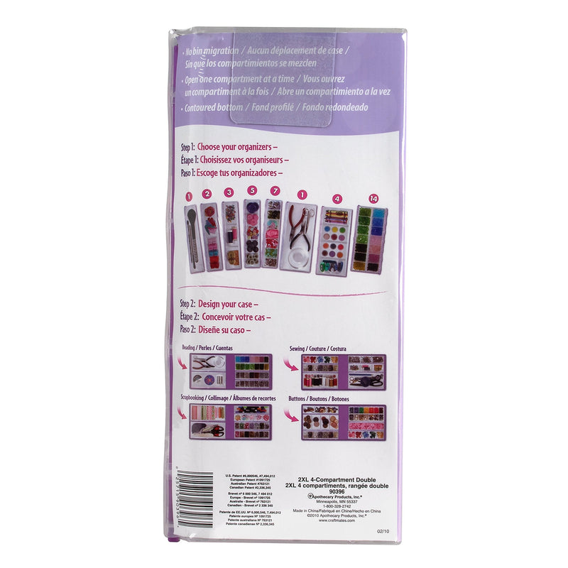 [Australia] - CRAFT MATES Bead Organizer and Plastic Storage Containers For Crafts, Buttons, Pins and More, 4 Compartments, 2XL, Clear Lids 