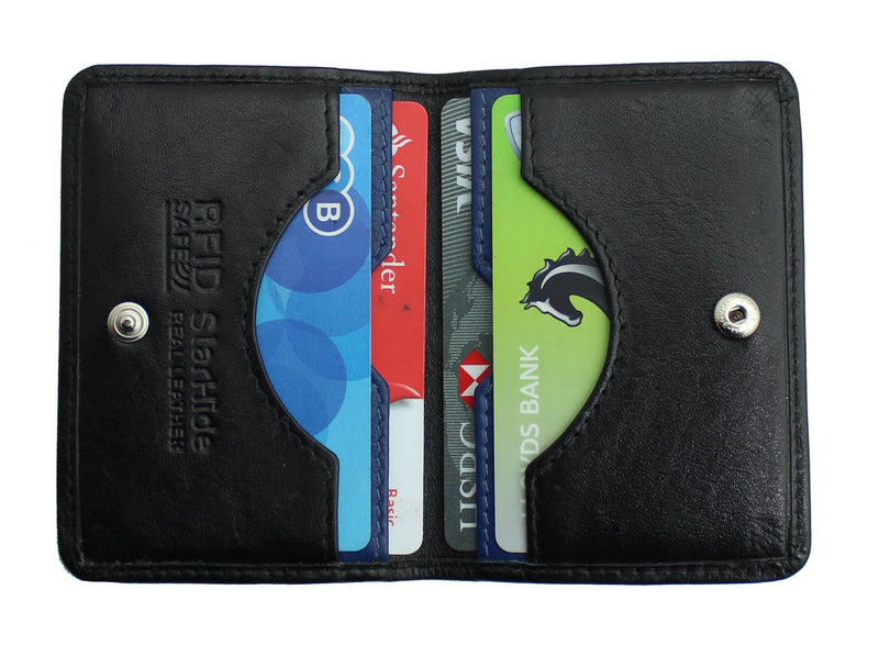 [Australia] - STARHIDE Men's Ultra Slim Leather RFID BLOCKING Credit Card Holder Wallet Mini Card Case Black #120 