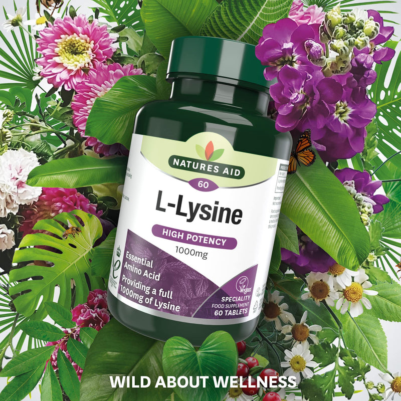 [Australia] - Natures Aid L-Lysine 1000 mg, High Potency Essential Amino Acid, Vegan, 60 Tablets 