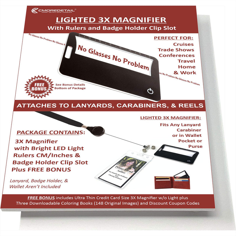 [Australia] - 2 Credit Card Size Fresnel Lens 3x Lighted Magnifiers, Ideal Pocket Magnifier for Reading, Reading Magnifier for Menus, Magnifying Glass with Light or Accessory for ID Badge Holder Retractable Lanyard 