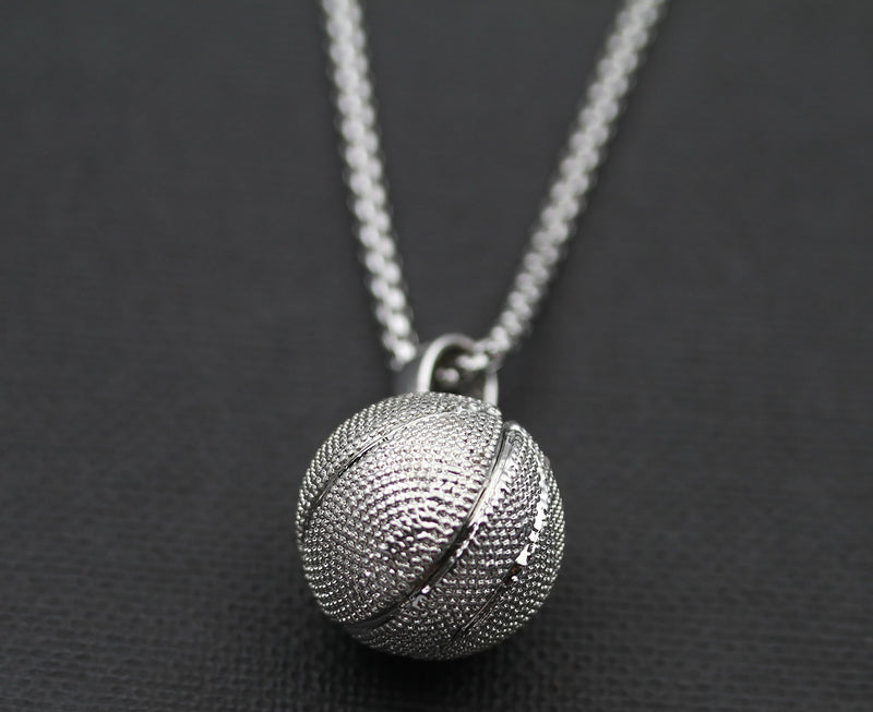 [Australia] - Stainless Steel Material Silver color basketball sports hip hop fitness christmas gift necklace 