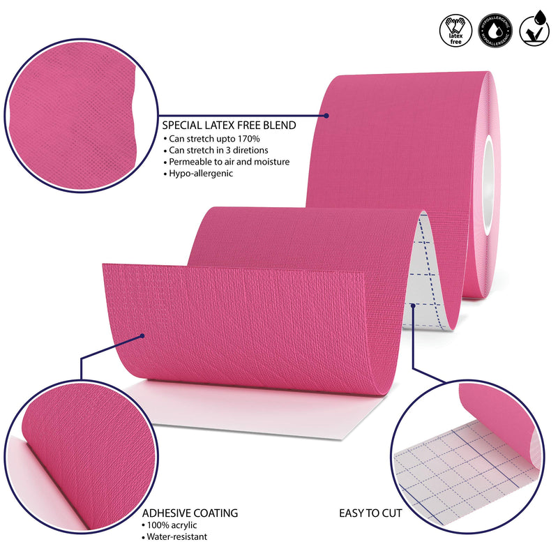 [Australia] - Titanium Sports Kinesiology Tape - 5m Roll of Elastic Water Resistant Tape for Support & Muscle Recovery - Quality Sports Tape (Pink) Pink 