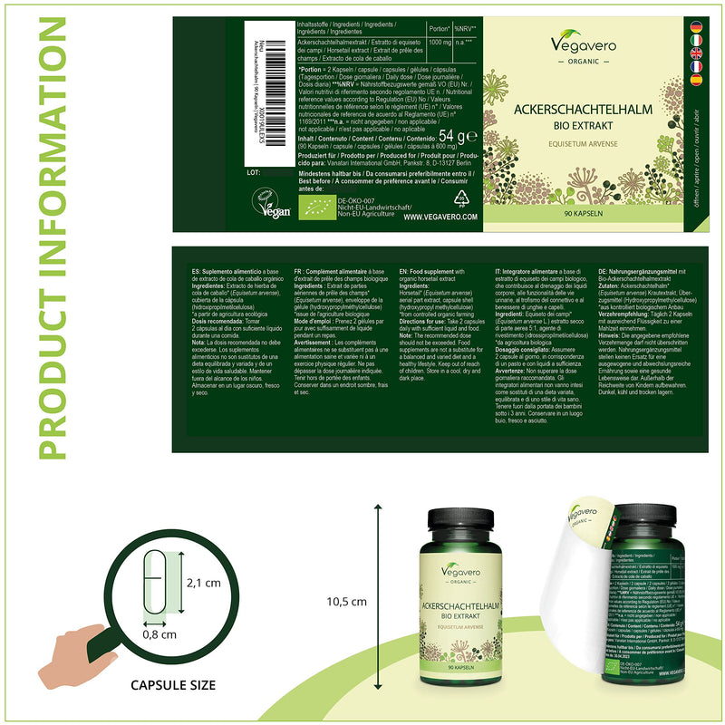 [Australia] - Horsetail 1000mg Vegavero® | 100% Organic | Natural Source of Silica | NO Additives | Hair, Skin & Nail Supplement | Equisetum Arvense Extract | 90 Vegan Capsules 