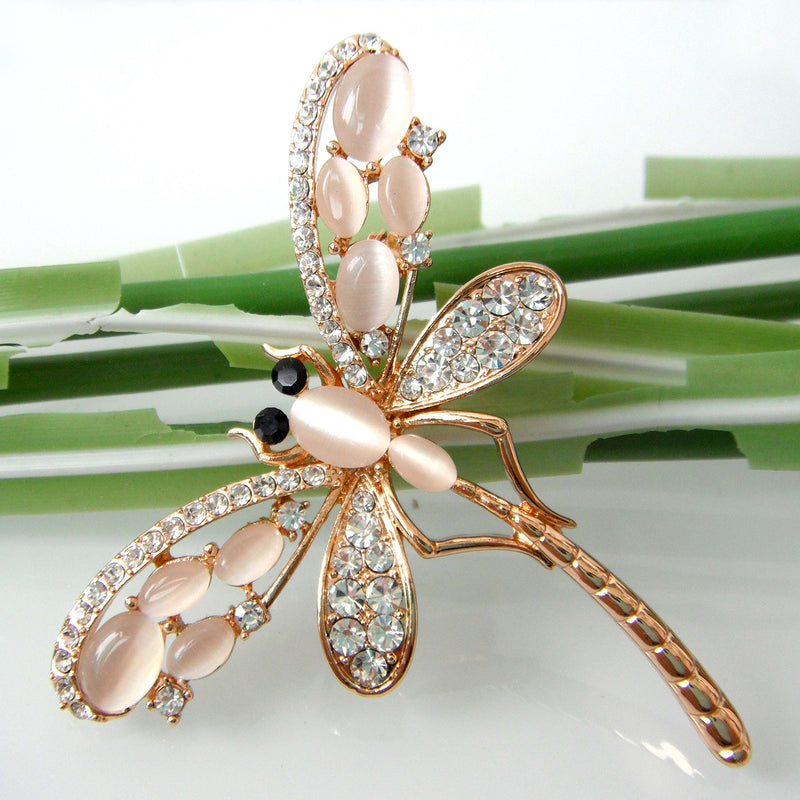 [Australia] - Navachi 18k Gold Plated Multicolor Opal Crystal Dragonfly Wings Brooch Pins White 