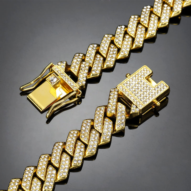[Australia] - Cuban Link Chain For Men Iced Out Silver Gold Miami Cuban Necklace Bling Diamond Hip Hop Jewelry 18.0 Inches 