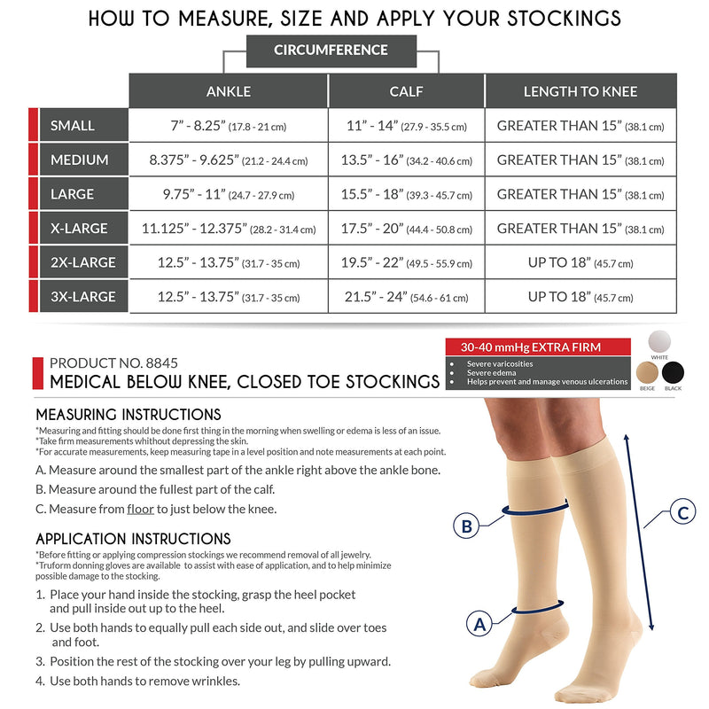 [Australia] - Truform 30-40 mmHg Compression Stockings for Men and Women, Knee High Length, Closed Toe, Black, Large Large (1 Pair) 
