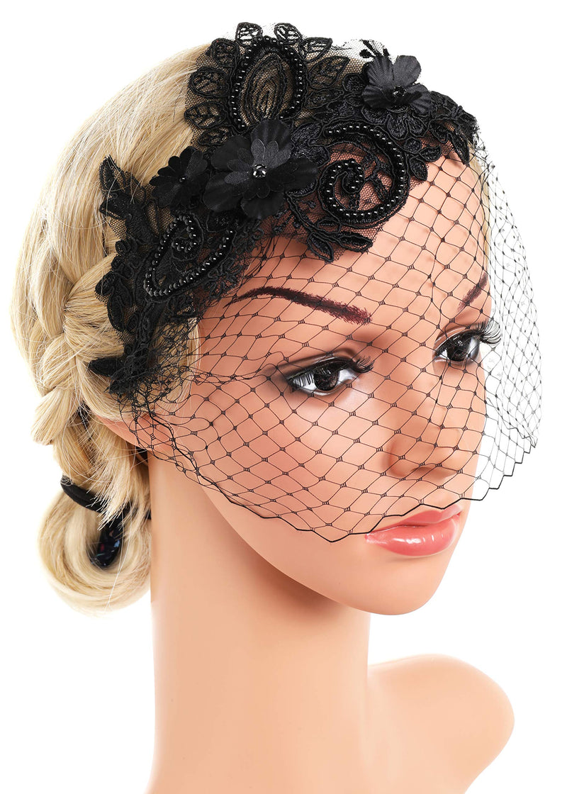 [Australia] - BABEYOND Bridal Wedding Veil Fascinator Mesh Lace Headband Tea Party Fascinator Black 