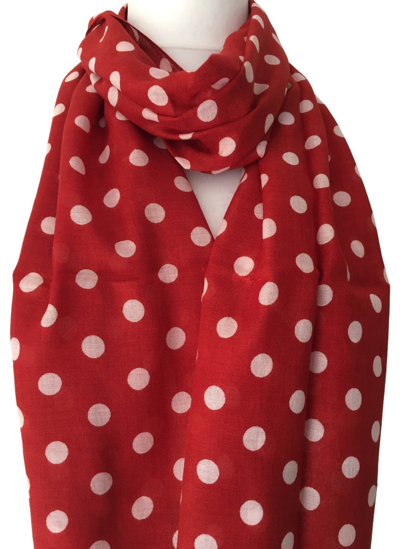 [Australia] - Purple Possum® Red Polka Dot Scarf, White Spotted Wrap, Ladies Cotton Blend Spotty Fair Trade Shawl 