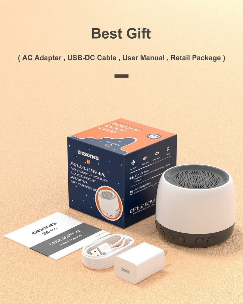 [Australia] - elesories White Noise Machine, Sound Machine with13 Non Looping Natural Soothing Sounds for Adults Baby Sleeping, Also Be Used as a Multifunctional Speaker for Home, Office Privacy | Nursery | Travel 