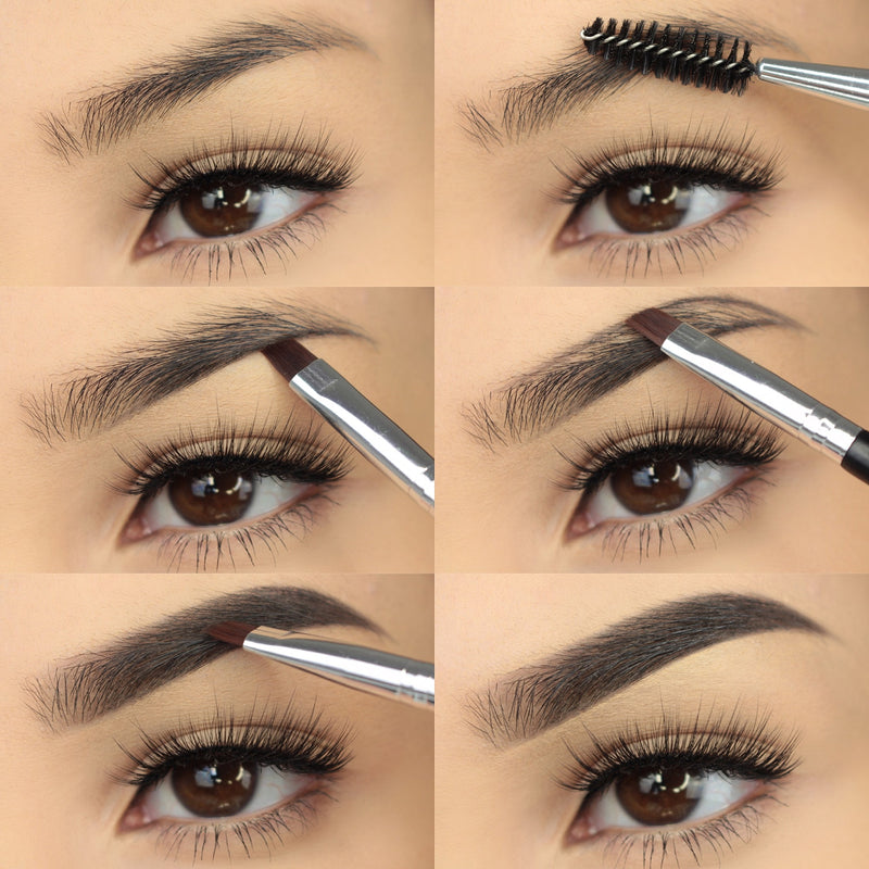 [Australia] - Duo Eyebrow Brush & Spoolie by Impora London. Flat, Angled Brush Perfect for Lining / Shaping Brows. Use with Gel, Cream or Powder Colours. Spoolie for Brows or Lashes. Black 