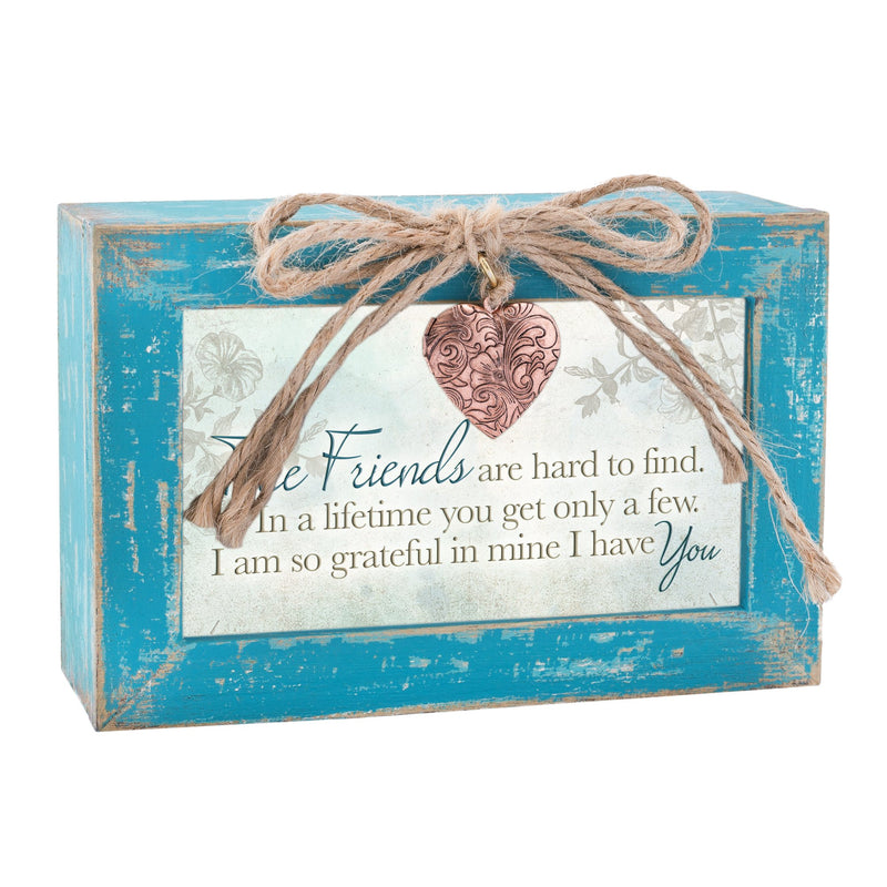 [Australia] - Cottage Garden True Friends Grateful Teal Wood Locket Jewelry Music Box Plays Tune That's What Friends are for Blue 