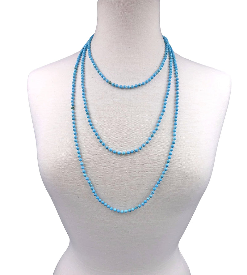 [Australia] - MGR MY GEMS ROCK! Endless Infinity Petite 4MM Stone Beaded Long or Multi-Layer Necklace, Approx. 70 Inches Long. blue magnesite 