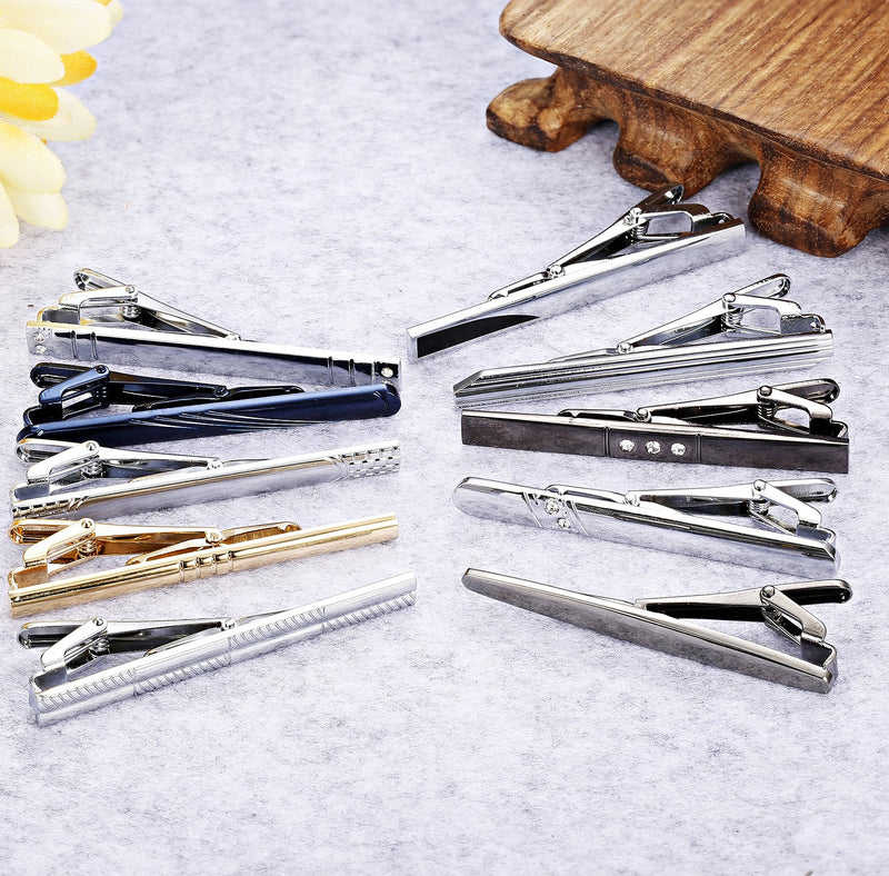 [Australia] - FIBO STEEL 10 Pcs Tie Clips Bar Pinch Clip for Men Wedding Business Tie Bar Clip with Box A: 10 Pcs a Set 