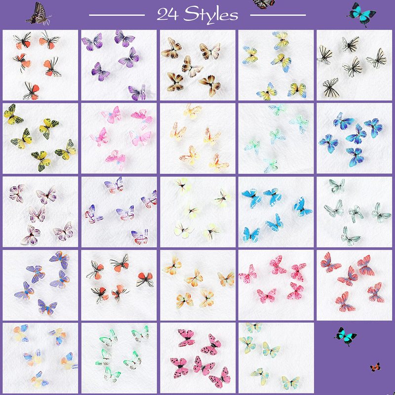 [Australia] - 120 Pcs 3D Acrylic Butterfly Charms for Nails 24 Colors Butterfly Nail Glitter Sets Butterfly Nail Charms for Nail Art Decoration DIY Resin Mold Crafts Design 