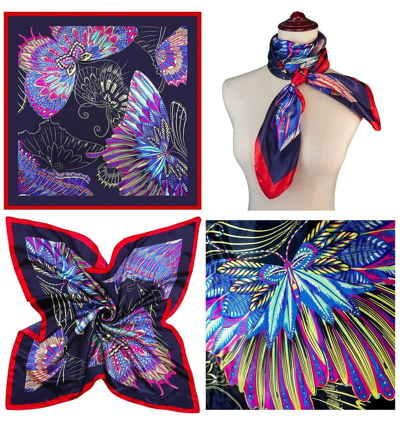 [Australia] - LilMents 4 Mixed Designs Large 90 × 90cm Square Satin Womens Neck Head Scarf Scarves Set Set Za 