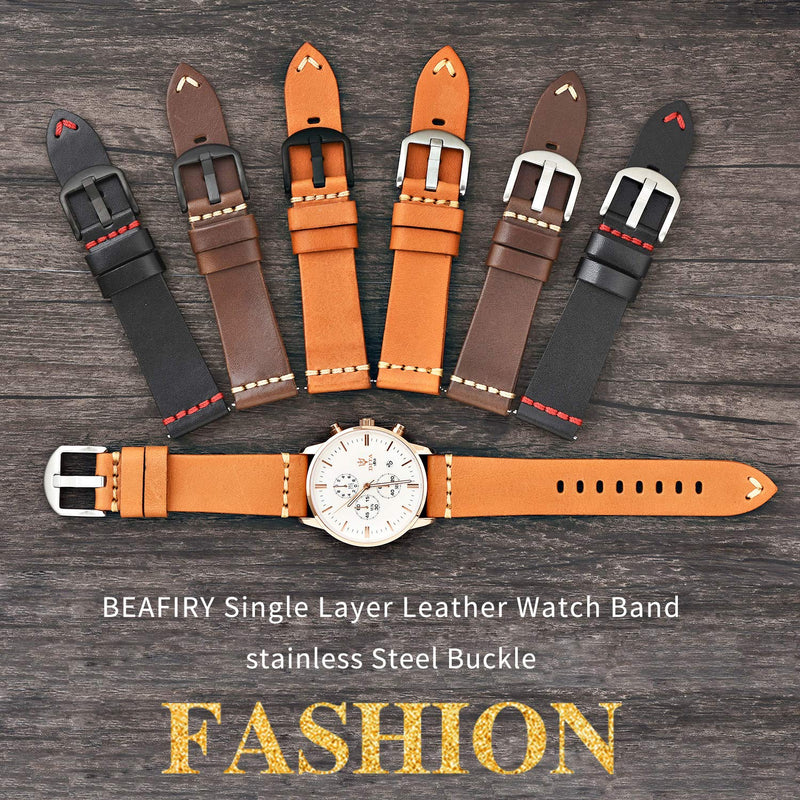 [Australia] - EACHE Quick Release Genuine Leather Watch Band 20mm 22mm 24mm Handmade Retro Leather Watch Straps for Men Women Black Red Thread Silver Buckle 