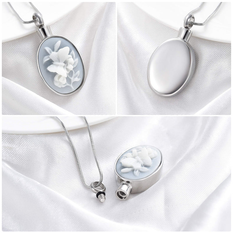 [Australia] - memorial jewelry Butterfly Flower Urn Necklace Unisex Ashes Keepsake Funeral Casket Jewelry steel-white 