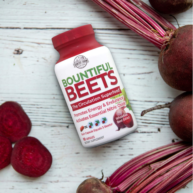 [Australia] - Country Farms Bountiful Beets Root Capsules, Wholefood Beet Extract Superfood, Natural Nitric Oxide Booster, Circulation and Immune Support, 90 Count, 90 Servings 