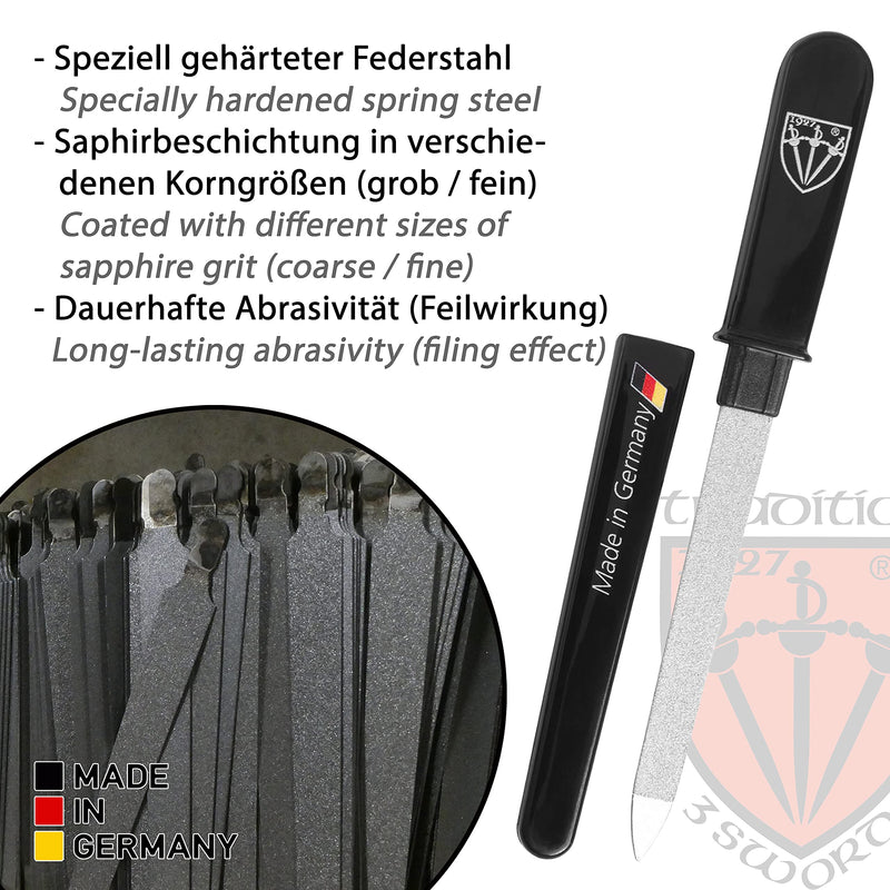 [Australia] - 3 Swords Germany - brand quality double sided (fine & coarse) SAPPHIRE POCKET NAIL FILE manicure pedicure grooming for professional finger & toe nail care by 3 Swords, Made in Solingen Germany (82501) 