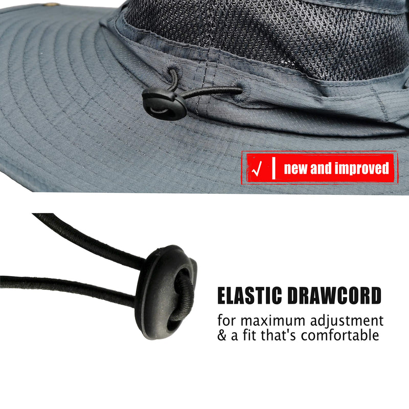 [Australia] - Sun Hat UV Protection Safari Hat Wide Brim Fishsing Hat with Adjustable Chin Strap for Men and Women Grey 